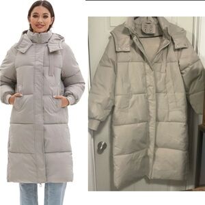 NWT Puffer PUFFIT Long Coat Hood W/snap Neck Collar Fabric Stretch Cuffs Pockets